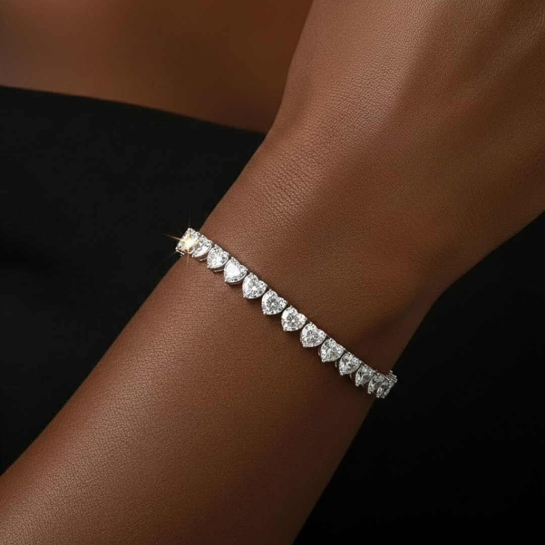 VALENTINES ICE VVS1 18K White Gold Hearts Tennis