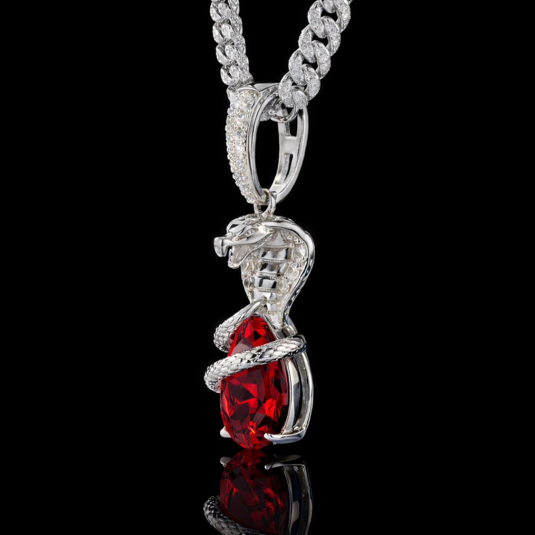 SERPENT OF ICE Red VVS1 18K White Gold Pendant